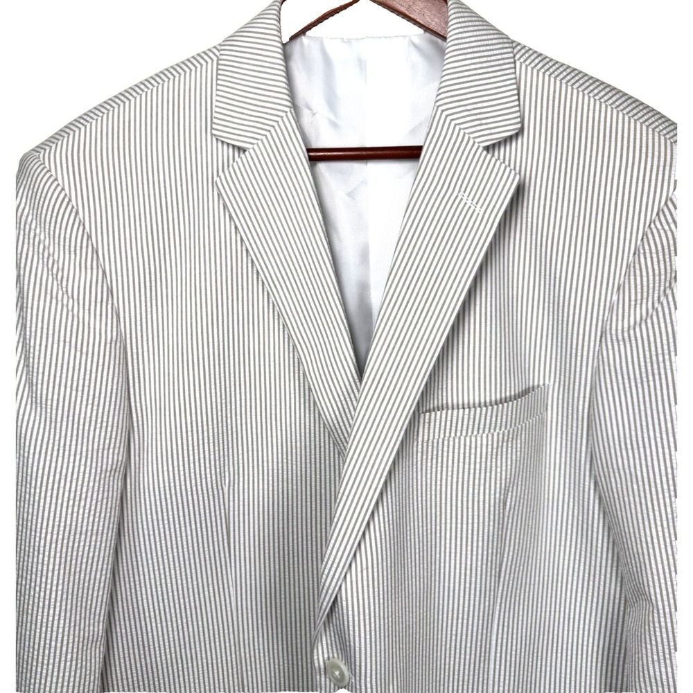 Saddlebred Seersucker Beige/White Sports Jacket 44 Long 100% Cotton Preppy